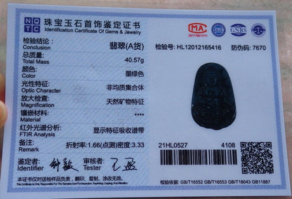 Certified Green Black 100% Natural A Jade jadeite pendant Guanyin Kwan Yin Lotus Flower Necklace 墨翠 观音 525096  TN