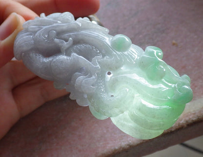 Certified Green Pale Lavender Burma 100% Natural A Jade jadeite Pendant Dragon Ruyi Coin Necklace 生意兴隆 646733 TN