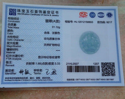 Certified Green Pale Lavender 100% Natural A Jade jadeite pendant Guanyin Kwan Yin Lotus Flower Necklace 观音 523698  TN