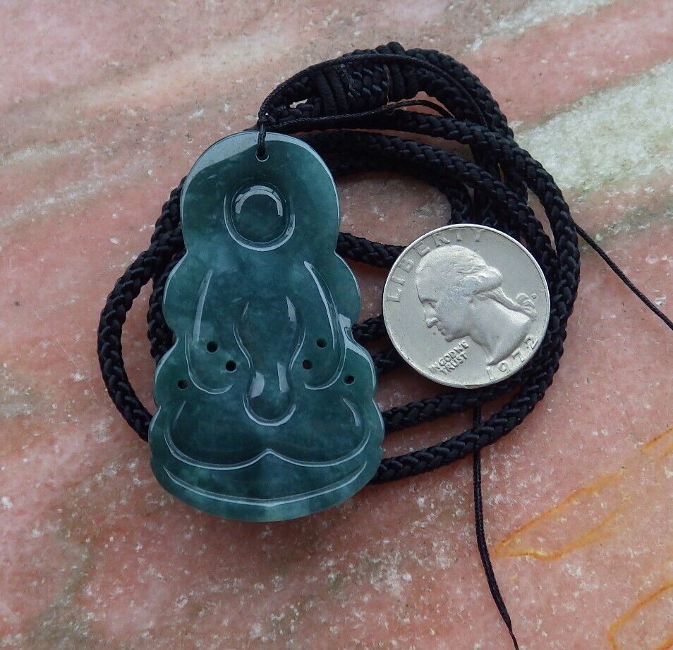 Certified Green 100% Natural A Jade jadeite Pendant Guanyin Kwan Yin Lotus Flower Necklace 观音 528251  TN