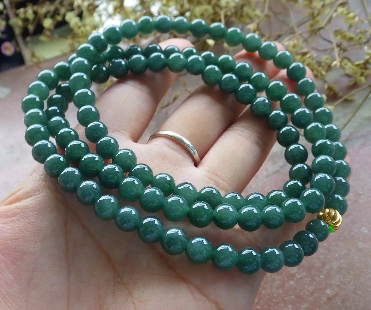 Certified Icy Green Burma 100% Natural A JADE Jadeite Bead Beads Necklace 27 inches 项链 616813  TN