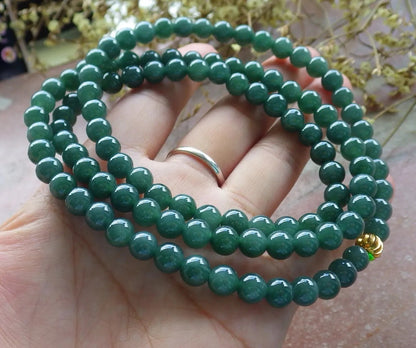 Certified Icy Green Burma 100% Natural A JADE Jadeite Bead Beads Necklace 27 inches 项链 616813  TN