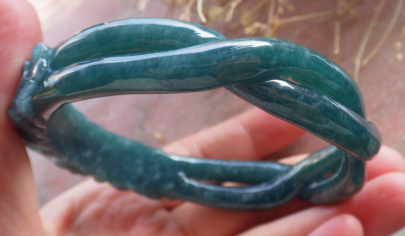 Certified Icy Green Burma 100% Natural A JADE Jadeite Flower Knotted Bangle Bracelet 64 mm 手镯 646718 TN