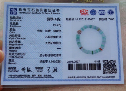 Certified Yellow Green Pale Lavender 100% Natural A JADE Jadeite Bead Beads Bangle Circle Bead Beads Bangle Bracelet 平安扣手链 525015  TN