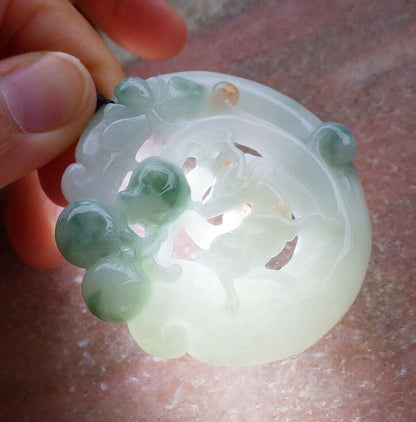 Certified Green 100% Natural A Jade jadeite Pendant Deer Peach Lotus Flower Ruyi Necklace 梅花鹿 526039  TN