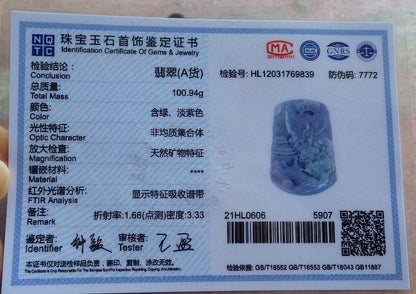 Certified Lavender Green Burma 100% Natural A Jade jadeite Landscape painting Tree Necklace 山水画 525690  TN