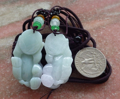 Pair Certified Green Pale Lavender Burma 100% Natural A Jade jadeite Pendant Dragon Pi Xiu Money Coin Ruyi Necklace 风水貔貅 573992 TN