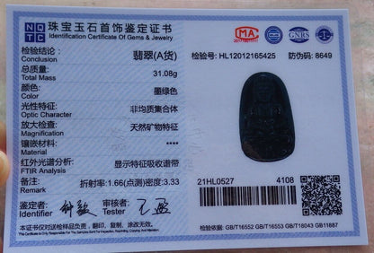 Certified Green Black 100% Natural A Jade jadeite pendant Guanyin Kwan Yin Lotus Flower Necklace 墨翠 观音 525065  TN