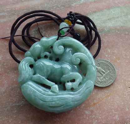 Certified Green Burma 100% Natural A Jade jadeite Pendant Horse Monkey Lotus Flower Necklace 573750 TN
