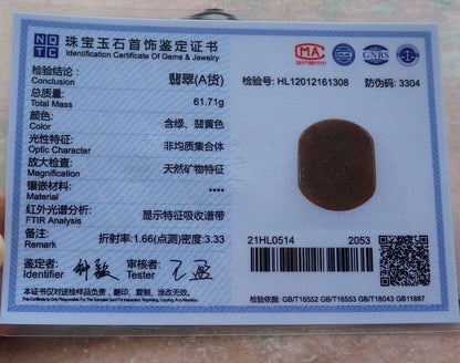 Certified Brown Red Green 100% Natural A Jade jadeite Pendant Flower Ruyi Rectangle Necklace 花平安牌 523664  TN