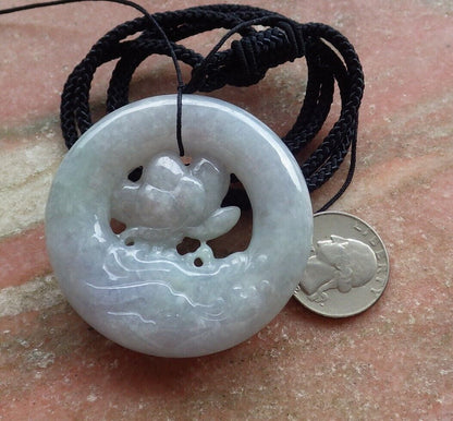 Certified Green Pale Lavender 100% Natural A Jade jadeite Pendant Lotus Flower Circle Necklace 花平安扣 525936  TN