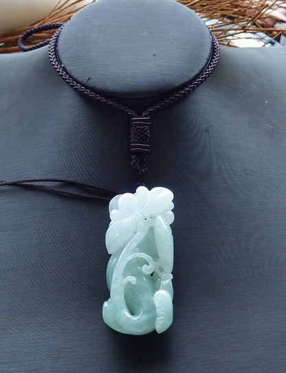 Certified Green 100% Natural A Jade jadeite Pendant Fish Lotus Flower Ruyi Coin Necklace 年年有余  528853  TN