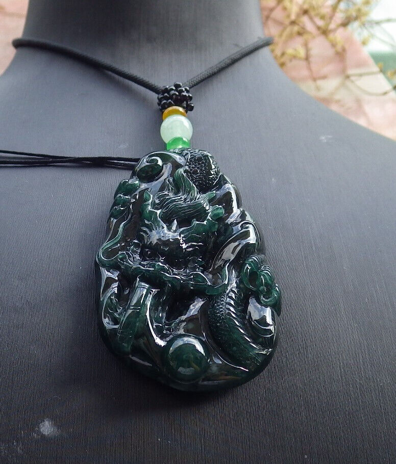 Atestita Glacia Blua Akvo Verda Birmo 100% Natura A Jadejadeita Pendanta Drako-Perlo-Koliero 生意兴隆 632763 TN