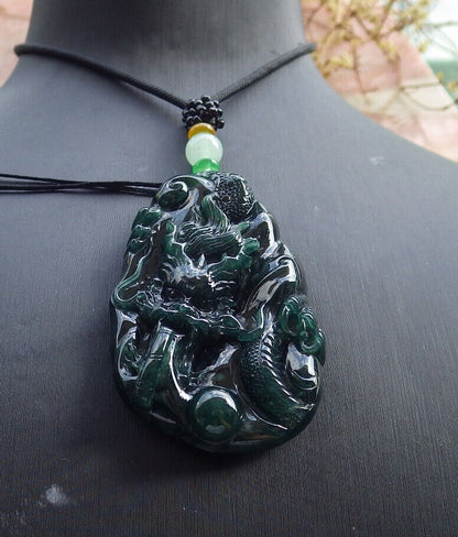 Atestita Glacia Blua Akvo Verda Birmo 100% Natura A Jadejadeita Pendanta Drako-Perlo-Koliero 生意兴隆 632763 TN