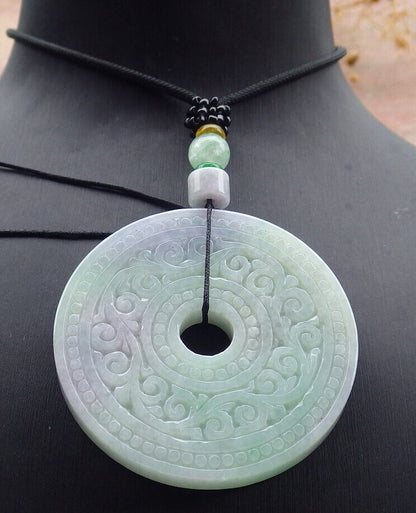 Certified Lavender Green Burma 100% Natural A Jade jadeite Pendant Ruyi Circle Necklace 平安扣 636779  TN