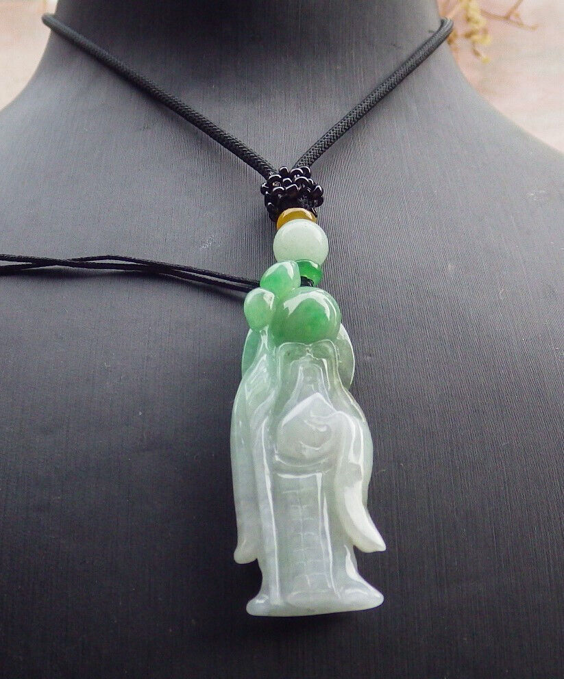 Certified Green Burma 100% Natural A Jade jadeite Pendant Longevity God Peach Necklace 寿星公 635522  TN