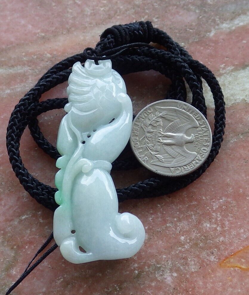 Certified Green 100% Natural A Jade jadeite Pendant Phoenix Lotus Flower Necklace 凤凰 528814  TN
