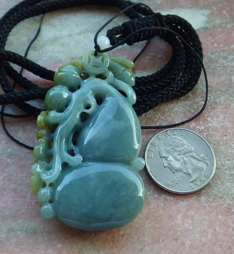 Certified Yellow Green Burma 100% Natural A Jade jadeite Pendant Bee Flower Gourd Coin Necklace 蜜蜂 635614  TN