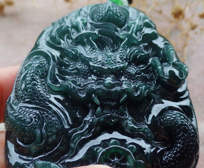 Certified Icy Green Burma 100% Natural A Jade jadeite Pendant Dragon Bead Necklace 生意兴隆 636353  TN