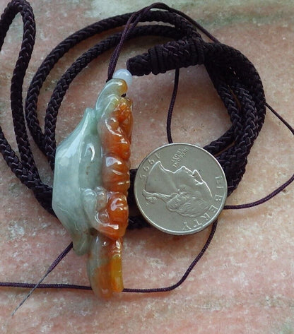 Certified Red Green Burma 100% Natural A Jade jadeite Pendant Tiger Yuan Bao Necklace 虎虎生威 575613 TN
