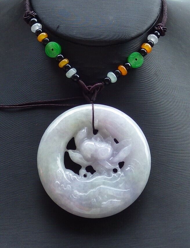 Certified Green Pale Lavender 100% Natural A Jade jadeite Pendant Lotus Flower Circle Necklace 花平安扣 526091  TN