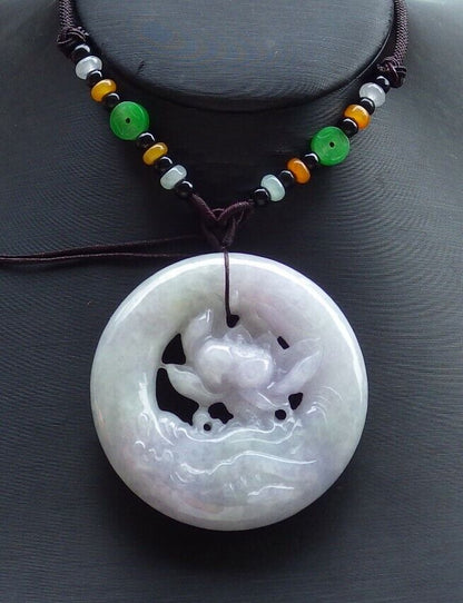 Certified Green Pale Lavender 100% Natural A Jade jadeite Pendant Lotus Flower Circle Necklace 花平安扣 526091  TN