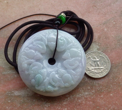 Certified Green Pale Lavender 100% Natural A Jade jadeite pendant Mandarin Duck Dragon Phoenix 5 Bat Necklace 龙凤524984   TN