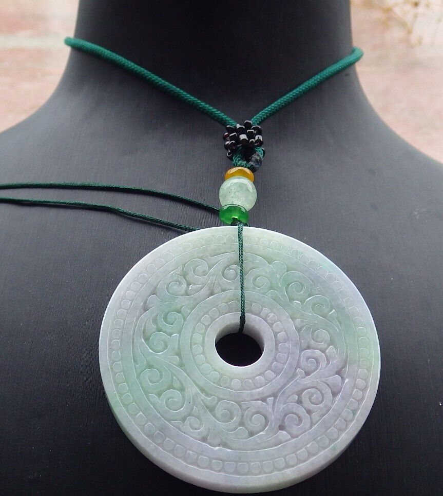 Certified Lavender Green Burma 100% Natural A Jade jadeite Pendant Ruyi Circle Necklace 平安扣 636858  TN