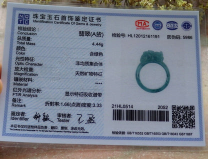 Certified Icy Green 100% Natural A JADE Jadeite Dragon Pi Xiu RING USA. 8.75 戒指 523786  TN