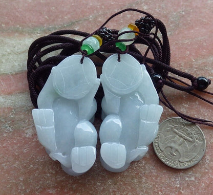 Pair Certified Pale Green Lavender Burma 100% Natural A Jade jadeite Pendant Dragon Pi Xiu Money Coin Ruyi Necklace 风水貔貅 573973 TN