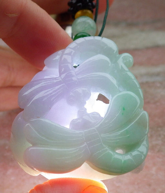 Certified Green Lavender Burma 100% Natural A  Jade jadeite Pendant Dragonfly Necklace 蜻蜓 636732  TN
