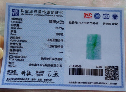 Certified Green Burma 100% Natural A Jade jadeite Landscape painting Tree Necklace Necklace 山水画 525505  TN