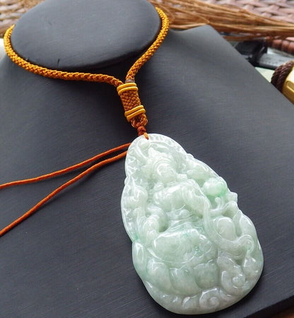 Certified Green 100% Natural A Jade jadeite pendant Guanyin Kwan Yin Lotus Flower Necklace 观音 519948  TN