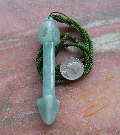 Certified Green 100% Natural A Jade jadeite Pendant Arrow Bead Necklace 箭 528445  TN