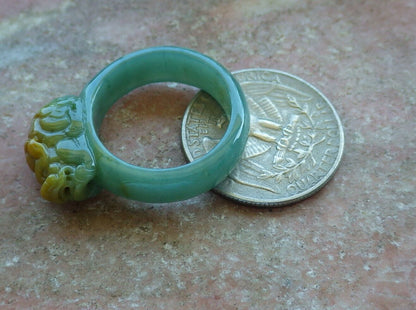 Certified Yellow Green 100% Natural A JADE Jadeite Dragon Pi Xiu RING USA. 9 戒指 529757  TN