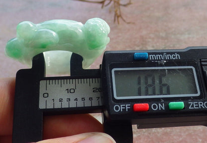 Certified Green Burma 100% Natural A JADE Jadeite Frog Toad Lotus Flower RING USA. 8.25 戒指 634202  TN