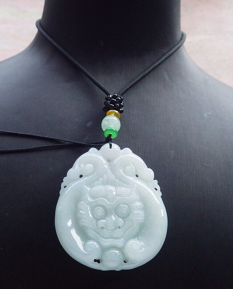 Certified Green Burma 100% Natural A Jade jadeite Pendant Dragon Ruyi Necklace 生意兴隆 633508  TN