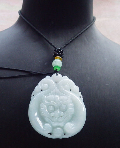 Certified Green Burma 100% Natural A Jade jadeite Pendant Dragon Ruyi Necklace 生意兴隆 633508  TN