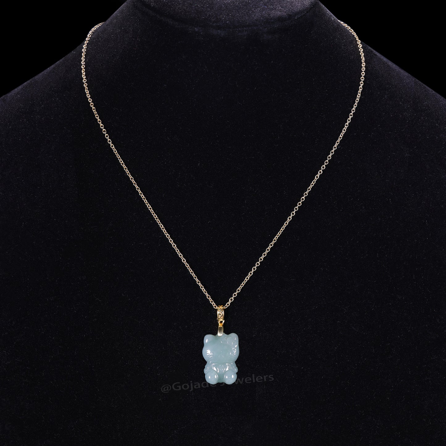 The Kitty Cat Jadeite 100% Natural Burma Jade Jadeite With Certificated (S925 Silver Buckle)