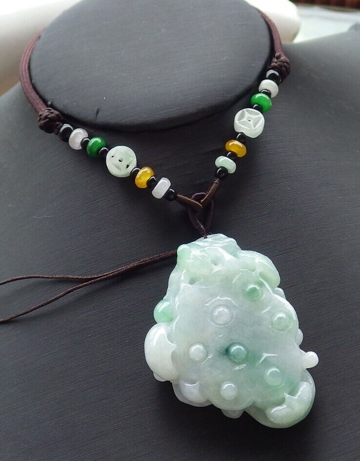 Certified Green 100% Natural A Jade jadeite Pendant Frog Toad Lotus Flower Necklace 金蟾 花开富贵 519629  TN