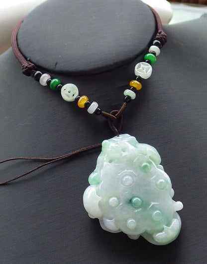 Certified Green 100% Natural A Jade jadeite Pendant Frog Toad Lotus Flower Necklace 金蟾 花开富贵 519629  TN