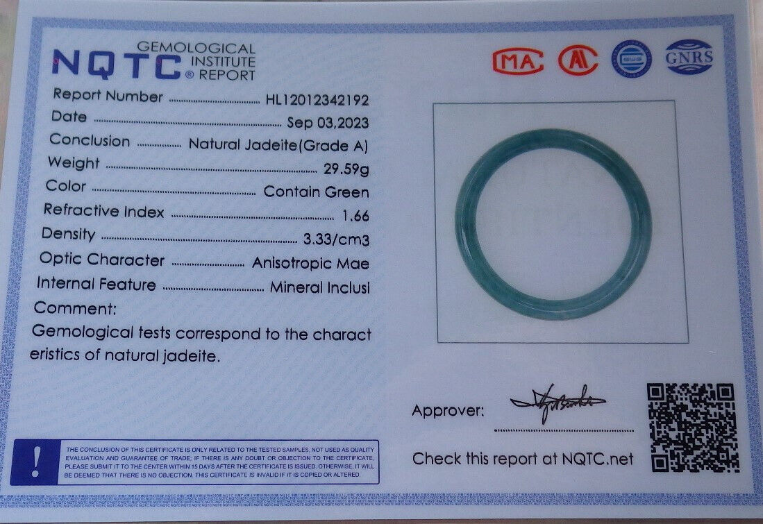 Certified Green Burma 100% Natural A JADE Jadeite Circle Bangle Bracelet 56 mm 手镯 633518  TN