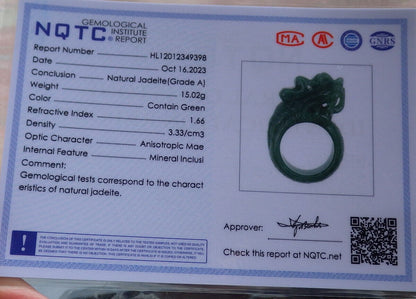 Certified Green Burma 100% Natural A JADE Jadeite Dragon RING USA. 7 龙戒指 636925  TN