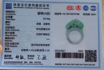 Certified Green Burma 100% Natural A JADE Jadeite Frog Toad Money Coin RING USA. 12.5 戒指 575539 TN