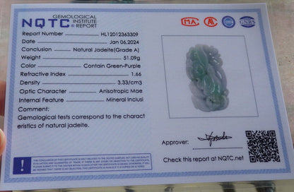 Certified Green Pale Lavender Burma 100% Natural A Jade jadeite Pendant Fish Lotus Flower Leaf Necklace 年年有余 646744 TN