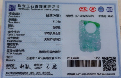 Certified Green Burma 100% Natural A Jade jadeite Pendant Deer Bat Peach Peach Necklace 梅花鹿 574040 TN