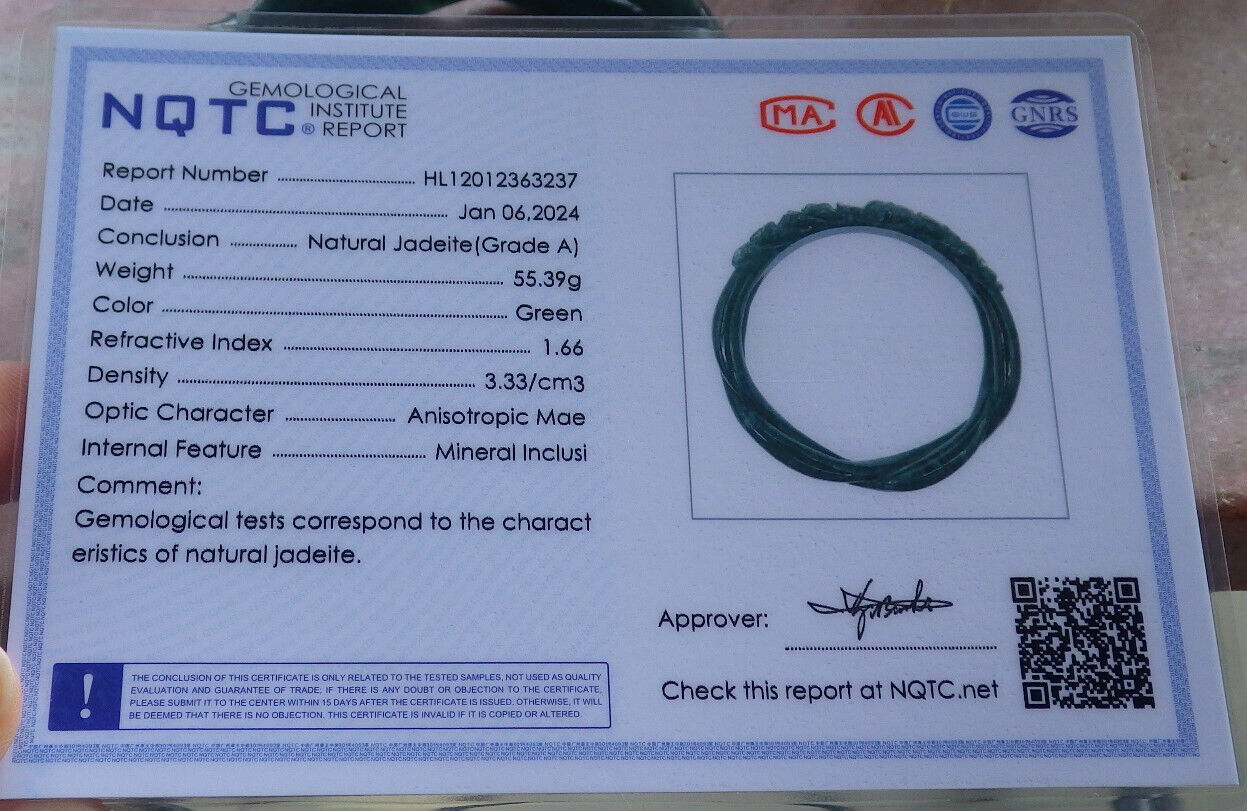 Certified Icy Green Burma 100% Natural A JADE Jadeite Flower Knotted Bangle Bracelet 64 mm 手镯 646718 TN