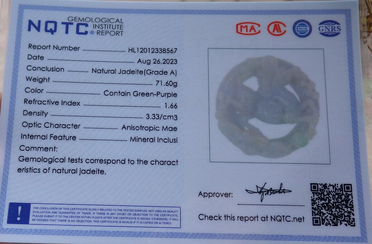 Atestita Verda Pala Lavenda Birmo 100% Natura A Jadejadeito Penda Ĉevalo-Monero Ruyi-Koliero 马到功成 632650 TN