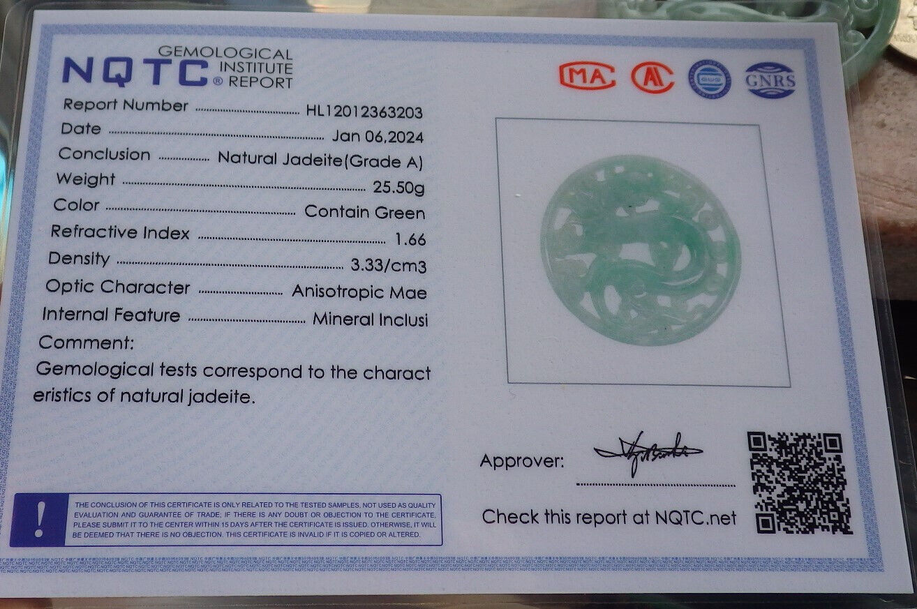 Certified Green Burma 100% Natural A Jade jadeite Pendant Dragon Ruyi Circle Necklace 生意兴隆 646479 TN