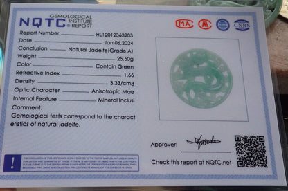 Certified Green Burma 100% Natural A Jade jadeite Pendant Dragon Ruyi Circle Necklace 生意兴隆 646479 TN